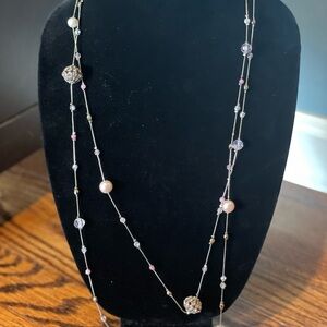 Unique long Necklace with beads and rhinestones